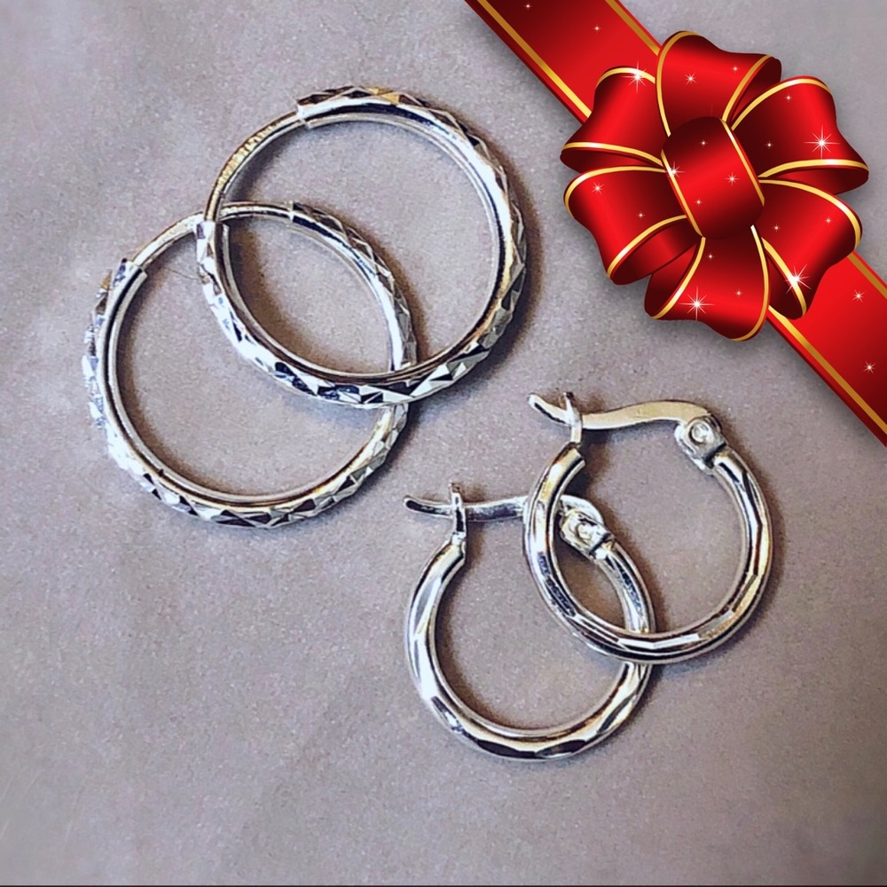 2 Sterling Silver Lasercut Huggie Hoops